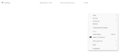 In the folder where you saved the file, right-click to open the context menu.