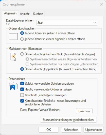 Hier gehts um die Start-Ansicht des Explorers.