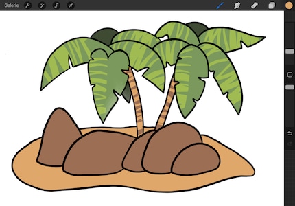 So sehen Palmblatt und Stamm fertig aus.