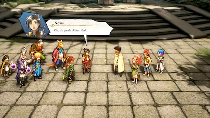 Tu vois ici les trois protagonistes principaux, Nowa (en rouge), Seign (en bleu) et Marisa (en vert)