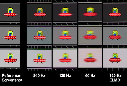 Traced shots of moving objects with a shutter speed of 1/50 second. With ELMB, 120 hertz is also sharp, but the disadvantages of this mode would be too great for me in practice.