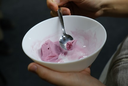 Tasting my homemade frozen yoghurt