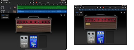 GarageBand : il n’y a que le grand iPad qui affiche en même temps l’instrument et les pistes.
