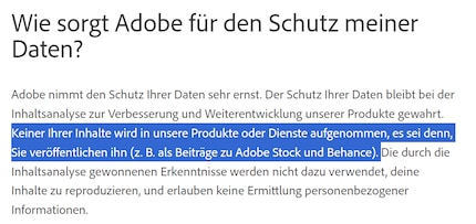 Adobe dit que vos contenus non publiés ne seront pas intégrés dans leurs produits.