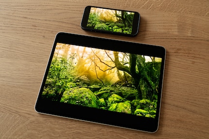 Smartphones wie das iPhone 15 Pro (oben) können mit Tandem OLED mithalten. Auf so kleinen Displays wirkt die Bildqualität aber nicht ansatzweise so beeindruckend wie auf dem 13-Zoll-iPad.