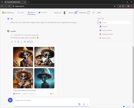 Je kunt meer doen dan alleen chatten met de Bing co-piloot - hij kan op verzoek ook afbeeldingen genereren.