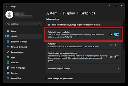The automatic super resolution can upscale games to a better resolution with the NPU.
