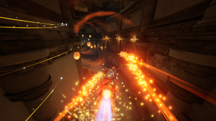 I have various element-based tools at my disposal when exploring. Thanks to the element of fire, for example, I can jet through the area on a rocket.