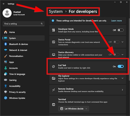 Das Taskleisten-Killerfeature lässt sich in den Entwickler-Optionen von Windows 11 aktivieren.