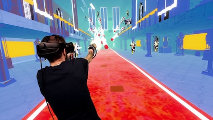 Het VR-spel Pistol Whip met de speler erin geknipt.