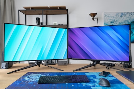 The Asus PG32UCDP (left) and the Asus PG32UCDM (right) look exactly the same, but have different panels.