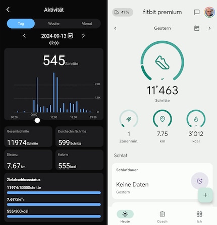 Die Bewegungsdaten von Colmi (links) und der Pixel-Smartwatch (rechts).