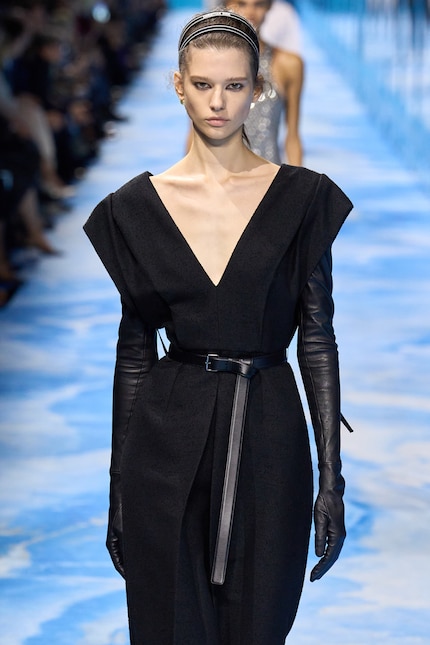 Dior’s collection with the loose belt end in the middle.