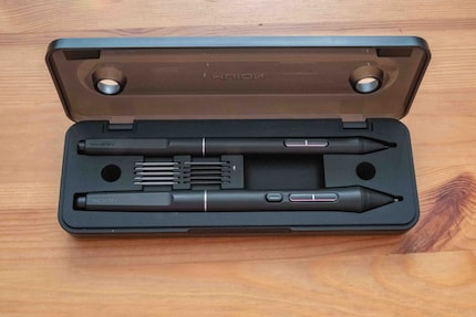 The tablet comes with two pens, replacement tips and a case.