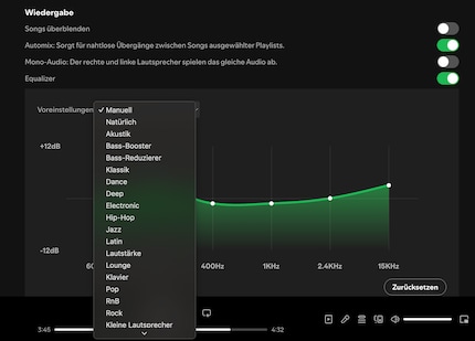 Spotify allows you to adjust the settings for many different genres using the Equalizer.