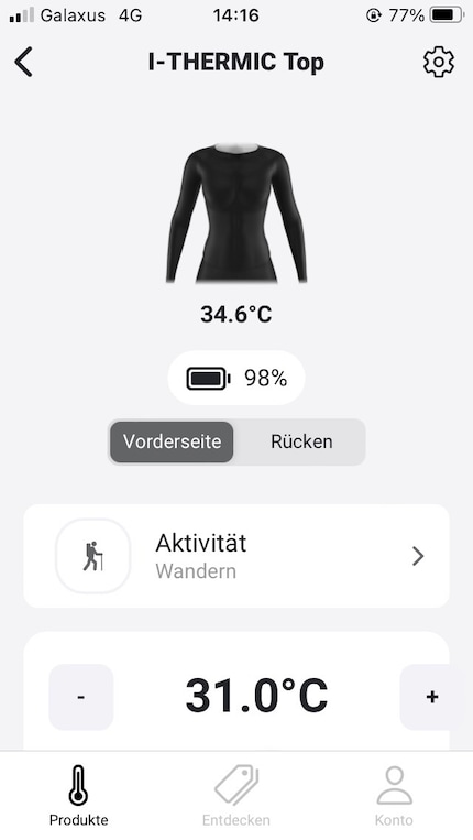 Ik kan de lichaamsverwarming personaliseren met de app.