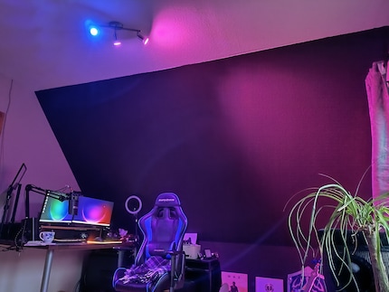 The three spotlights add colour to the room, but not in the way I pictured.