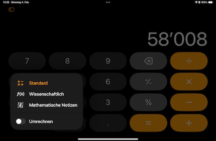 Die Rechner-App bietet verschiedene Modi.