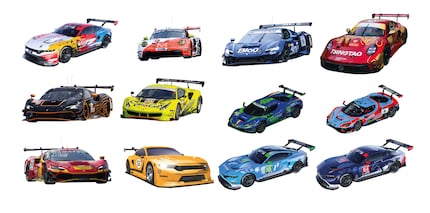 Die neuen Carrera Hybrid-Modelle: Mustang, Ferrari und Porsche in frischen Designs.