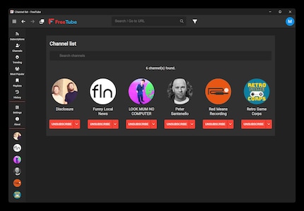 Je kunt de kanalen waarop je geabonneerd bent vanuit je YouTube-account importeren in FreeTube. Natuurlijk kun je ook direct in de app nieuwe kanalen toevoegen.
