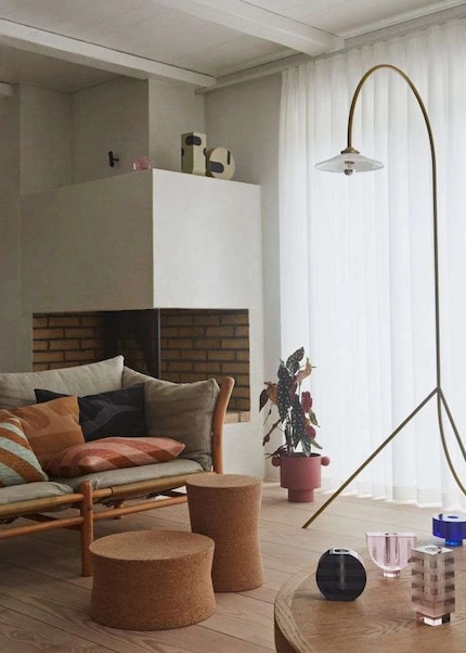 The simply shaped cork objects are a side table and decoration in one.