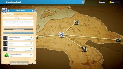 Au fil du jeu, je débloque de nouveaux objectifs d'expédition sur la carte.