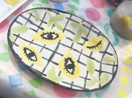Lemon meets eye meets check pattern – a jumble of painting styles. Oh well.