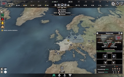 In eroberten Gebieten kann ich Upgrades aufbauen und Garnisonen erstellen. Das wars.