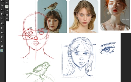 Een paar snelle schetsen helpen je om het eigenlijke portret wat rustiger aan te pakken.