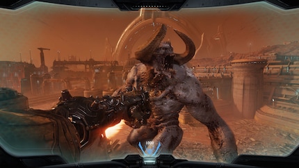 Der Atlan-Mech steuert sich wie eine noch schwerfälligere Version des Doom Slayers, dafür mit noch mehr Umpf.