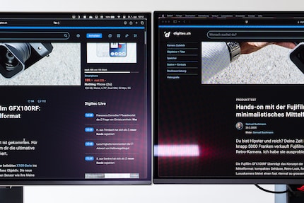 De matte Samsung G81SF (links) verspreidt reflecties meer dan de halfglanzende Asus PG27UCDM (rechts). De diffuse reflecties beïnvloeden echter een groter deel van het beeld.