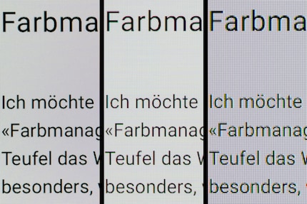 OLED met 166 ppi (links) vs. 140 ppi (midden) vs. 108 ppi (rechts).