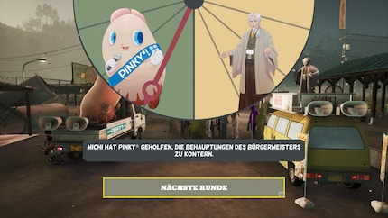 Le monde du jeu déborde d’objets à collectionner et d’activités loufoques. Ici, Pinky est en train de débattre contre le maire corrompu dans un mini-jeu.