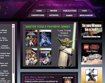 Voici à quoi ressemble la page d'accueil de starwarsweb.net.