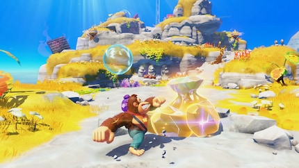 In Donkey Kong Bananza vernietig je niet alleen vijanden met de krachtige gorillavuisten, maar ook de spelomgeving.