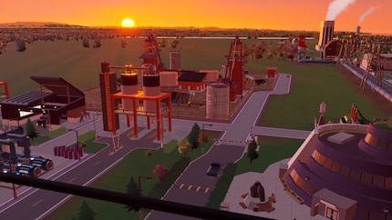 Industrie-Idylle bei Sonnenuntergang.