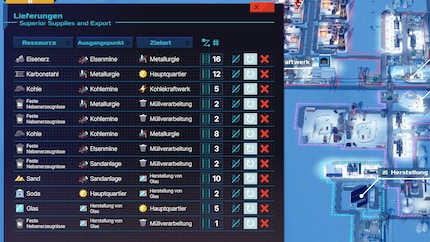 Die Linienübersicht zeigt, was wohin transportiert wird.