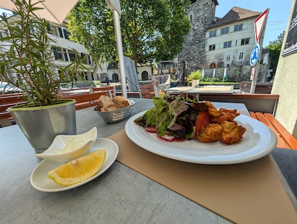 Lunchpauze met uitzicht op kasteel Frauenfeld.