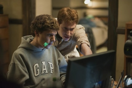 Jesse Eisenberg (links) speelde de rol van Facebook-oprichter Merk Zuckerberg.