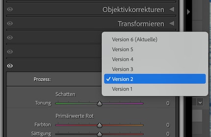 Onder «Calibration» selecteer je met welk proces Lightroom moet werken.