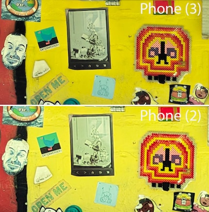 De telefoon (3) - hierboven - heeft een beter detailniveau in de 100 procent weergave.