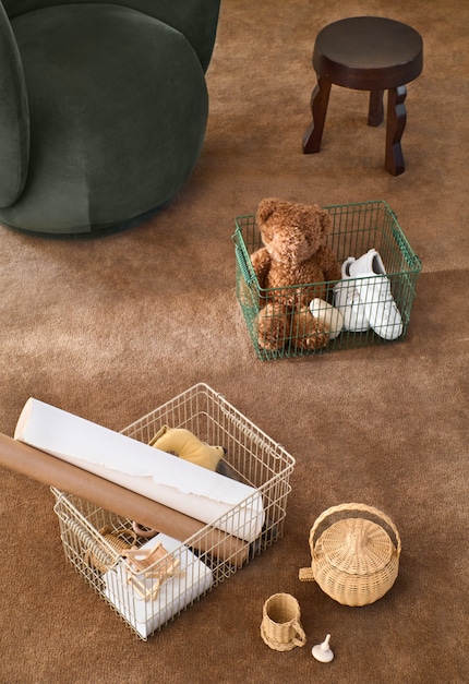 Handy everywhere: baskets are ideal for your utensils, cosmetics and toys.
