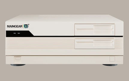 Mock floppy disc drives, physical buttons and LED indicators provide a retro feel.