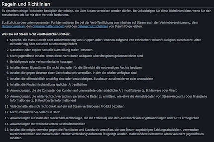 De 15e regel is een nieuwe toevoeging aan de Steam-richtlijnen.
