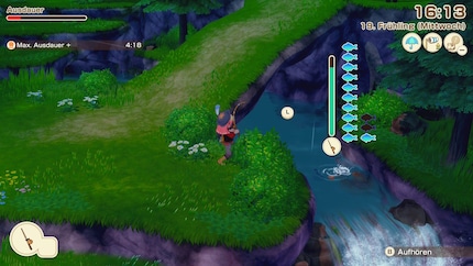 Een vis mini-game is een must. Ik heb maar weinig tijd om op een van de vier richtingsknoppen te drukken om een vis aan te vinken op de balk rechts «» .