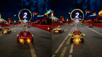 «Sonic Racing: Crossworlds» ziet er ook goed uit in de split-screen modus.
