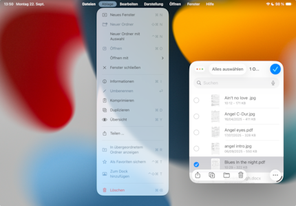 Le menu Fichier dans l'application Fichiers.