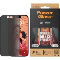 PanzerGlass Privacy Screen Protector Ultra-Wide Fit w. EasyAlig. (1 Piece, iPhone 15)