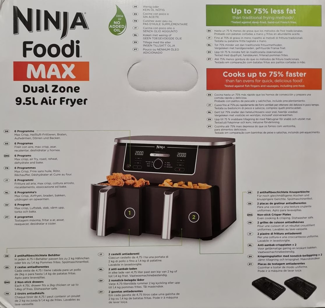Ninja Foodi Max Dual Zone AF451EU, Forró levegős sütő, 2470 w